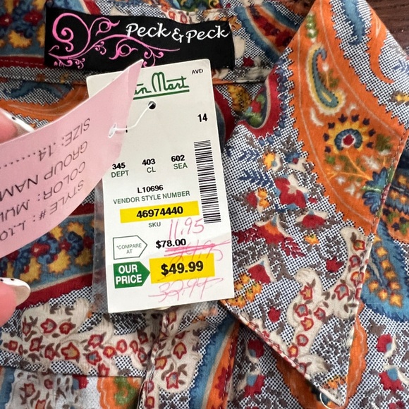 Peck & Peck Women’s Button Down Pattern Blouse NWT Size 14 - Picture 7 of 8